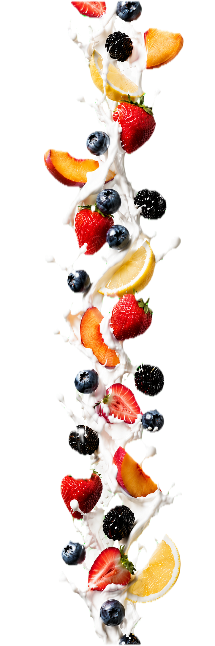 Cascada vertical de frutas con yogurt
